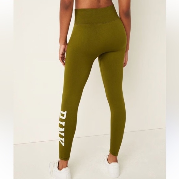 PINK Warm Green Printed Leggings Size Large - Picture 1 of 5